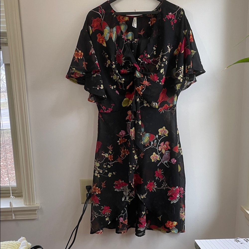 Live 4 Truth Dark Floral Midi Hi-Lo Top Sheer Over Dress 2X